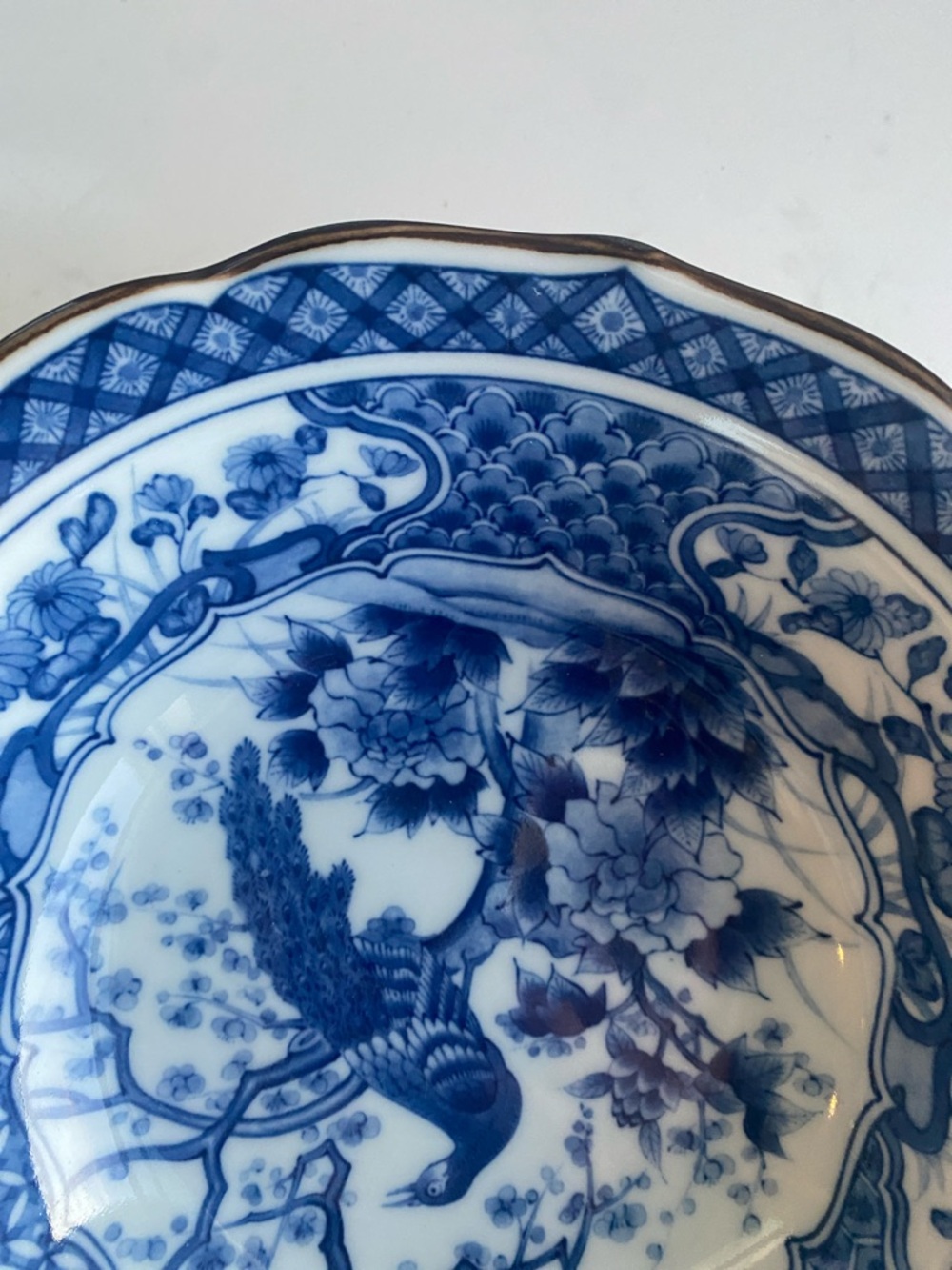 Andrea by Sadek Vintage Blue and White Peacock Design 7 1/2” Bowl - Picture 7 of 9